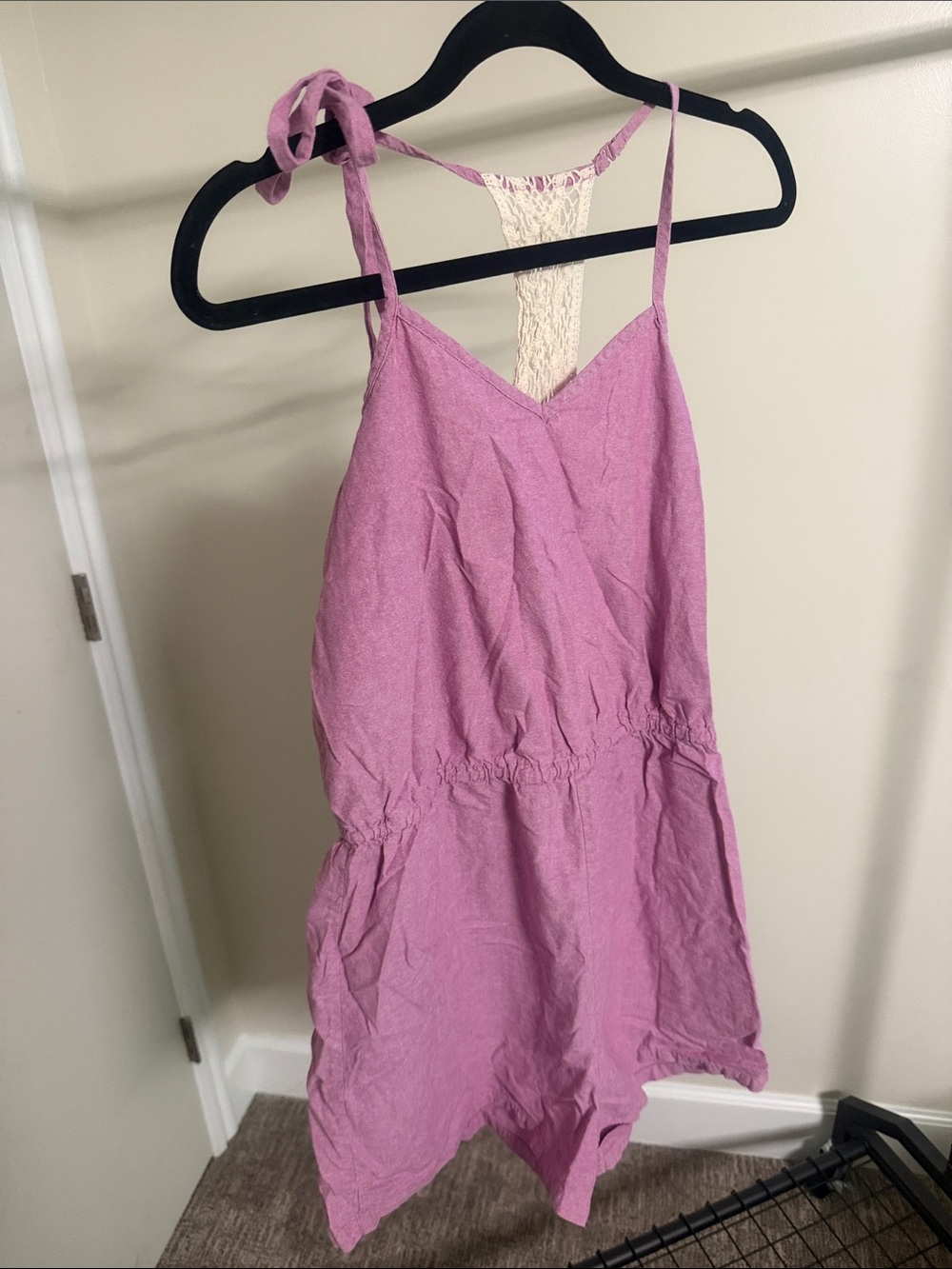 Mossimo Supply Co. Pink Lace-Back Tie-Shoulder Romper